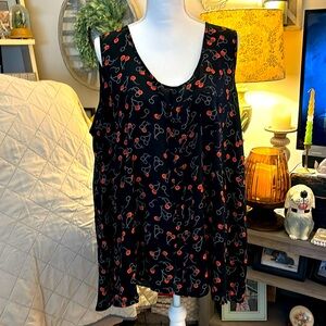 Cherry Sleeveless black blouse. Size 26/28. Unknown brand.